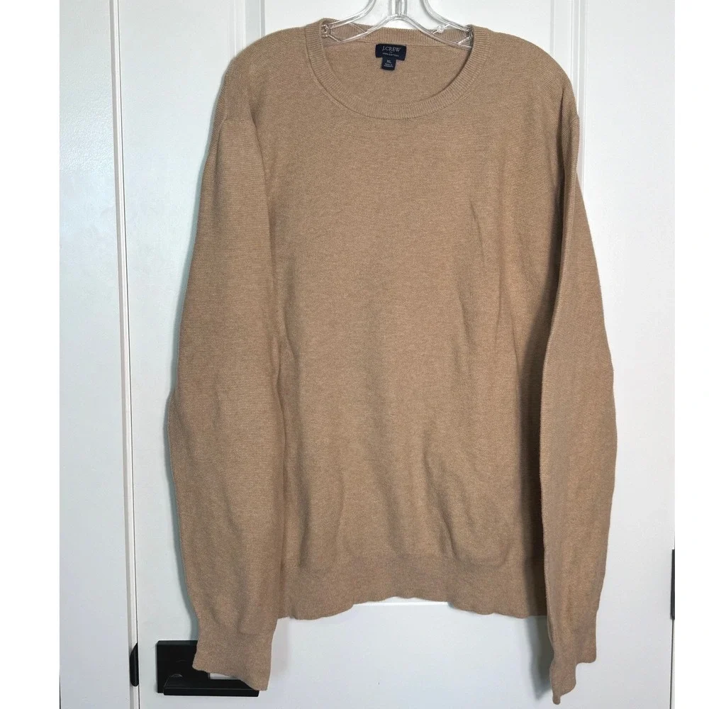 J Crew Mens Crewneck Sweater Camel Tan Textured Knit Pullover XL